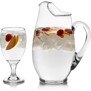 image:imageLibbey Carolina Entertaining Set with 6 Glass Goblets 1625 oz and 90 oz Large Glass Pitcher Clear Elegant Water Goblets Modern Lemonade Jar Drinkware SetCarolina