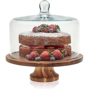 image:imageLibbey Selene Glass Cake Stand with Dome Lid Footed Dessert Serving DishFooted Round